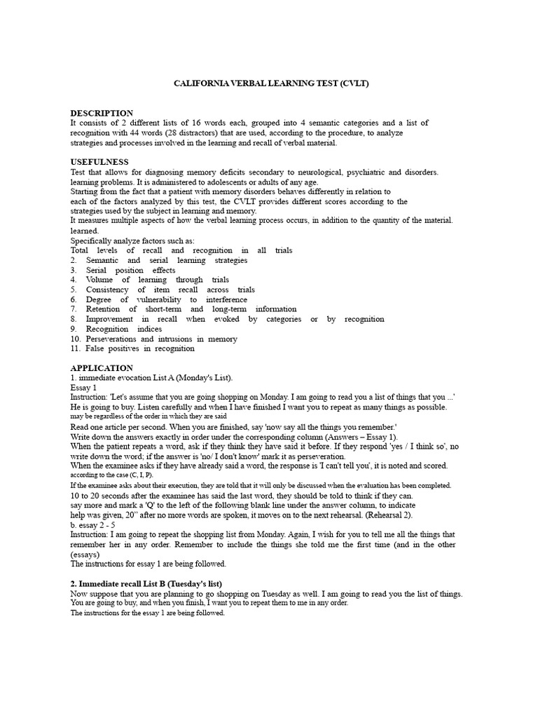 California Test Manual | PDF | Recall (Memory) | Memory