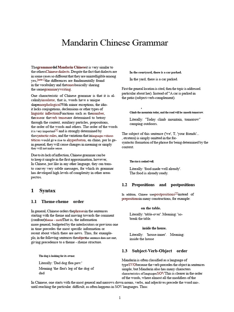 Mandarin Chinese Grammar Overview | PDF | Verb | Adjective