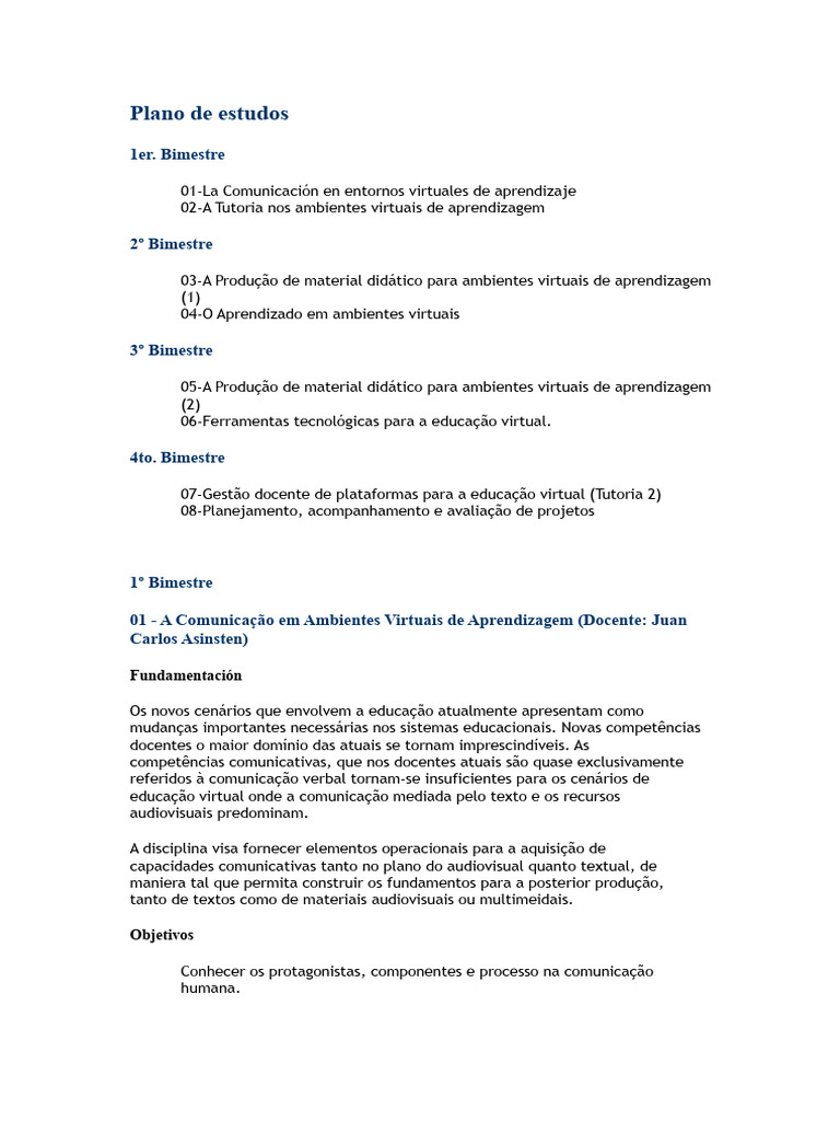 Plano de Estudos em Educação Virtual | PDF | Aprendizado | Tecnologia ...