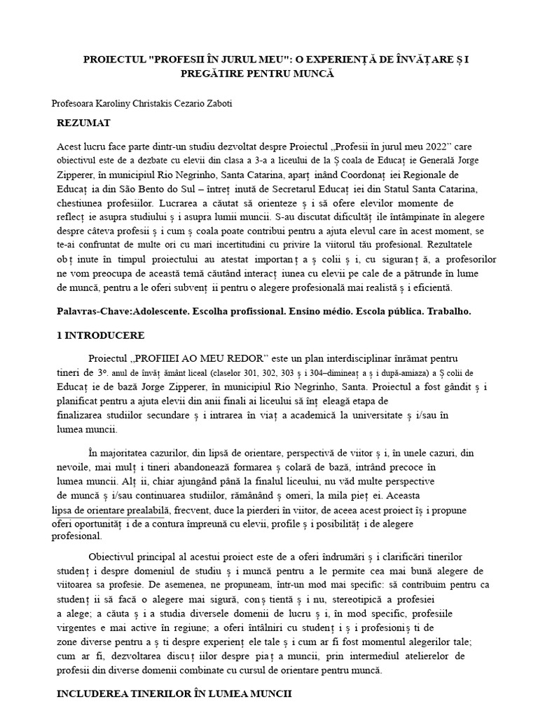 Proiectul Profesii | PDF