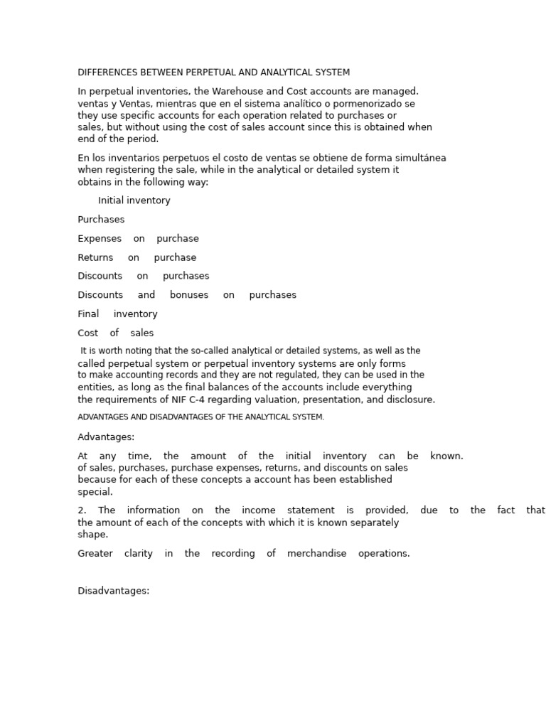 Perpetual vs Analytical Inventory Systems | PDF | Inventory | Cost Of ...