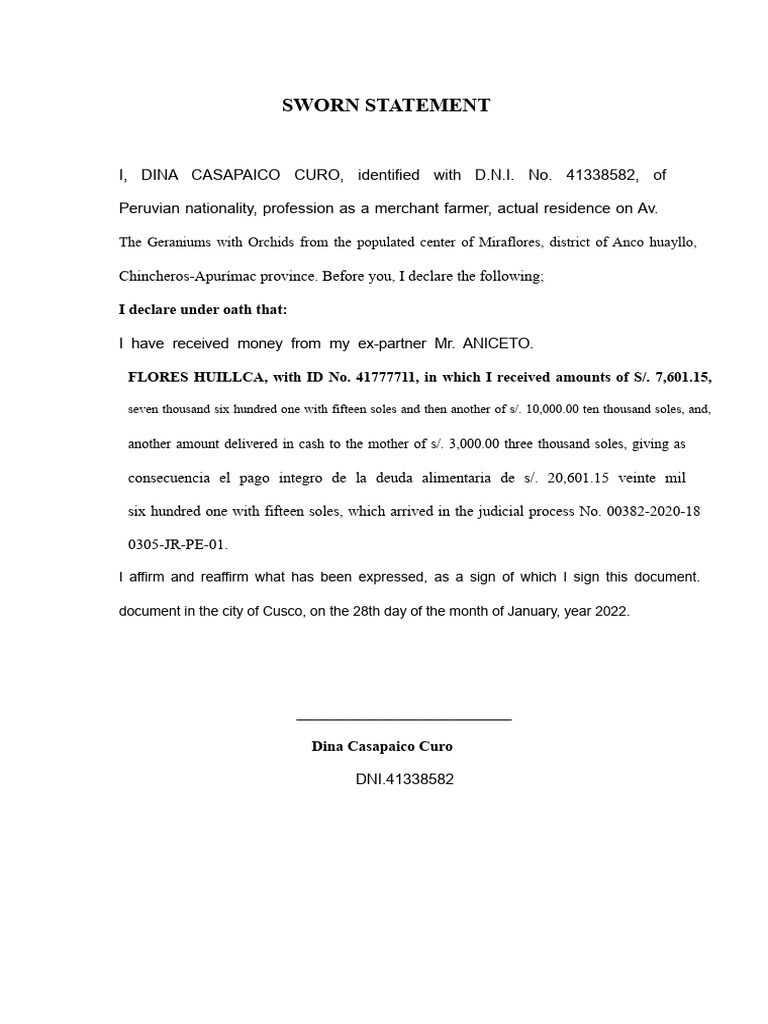 Sworn Statement of Debt Payment | PDF