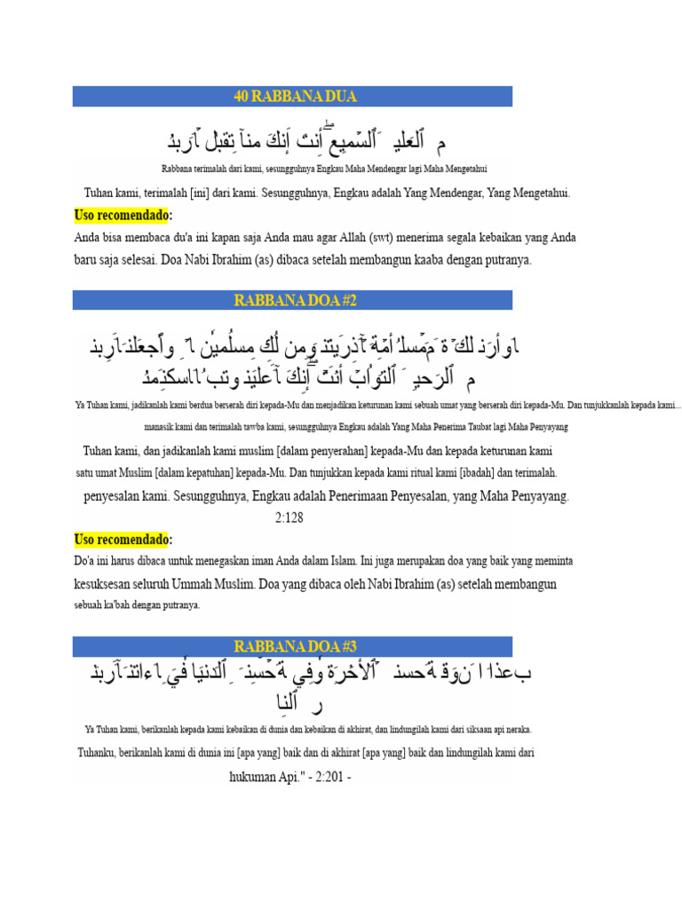 40 Doa Rabbana untuk Kehidupan Sehari-hari | PDF
