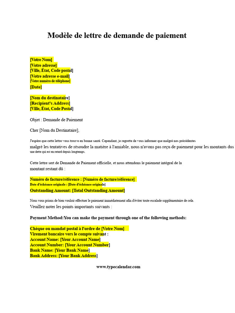 Modèle de lettre de demande de paiement | PDF | Facture