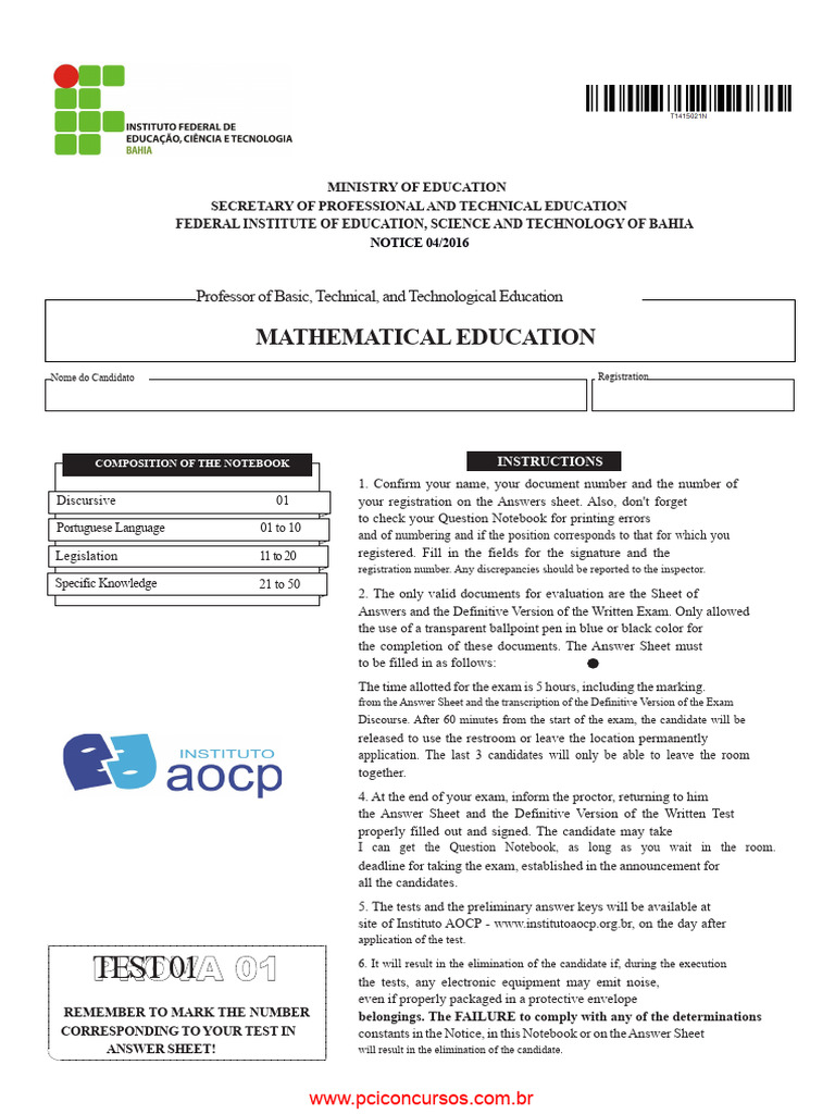 Exam Instructions for Math Education Candidates | PDF | Function ...