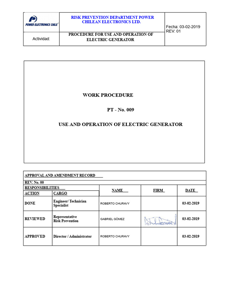Electric Generator Operation Procedure | PDF | Engines | Personal ...