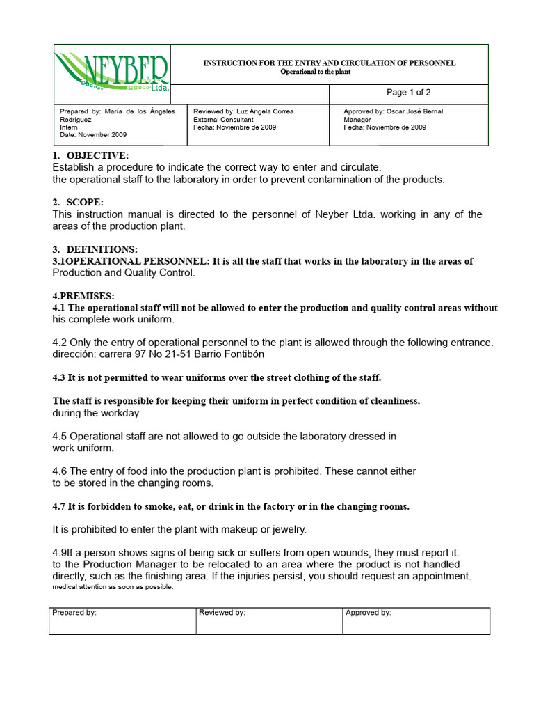 Personnel Entry Procedures for Neyber Ltda. | PDF