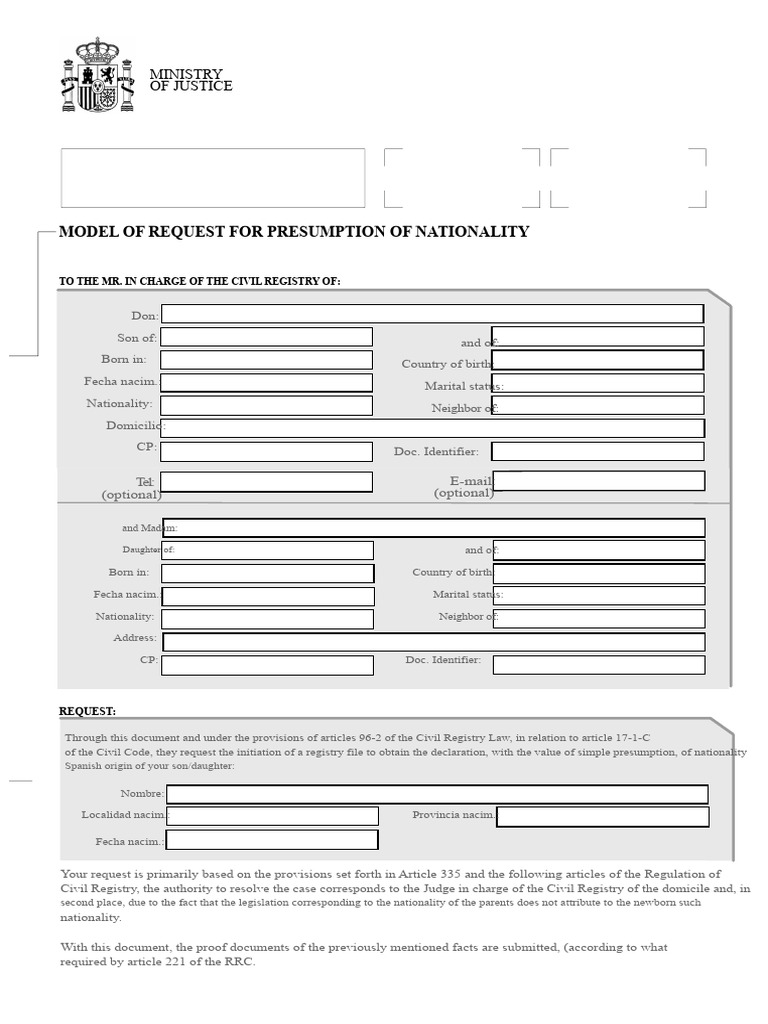 Model of Application For Spanish Nationality by Value of Simple ...