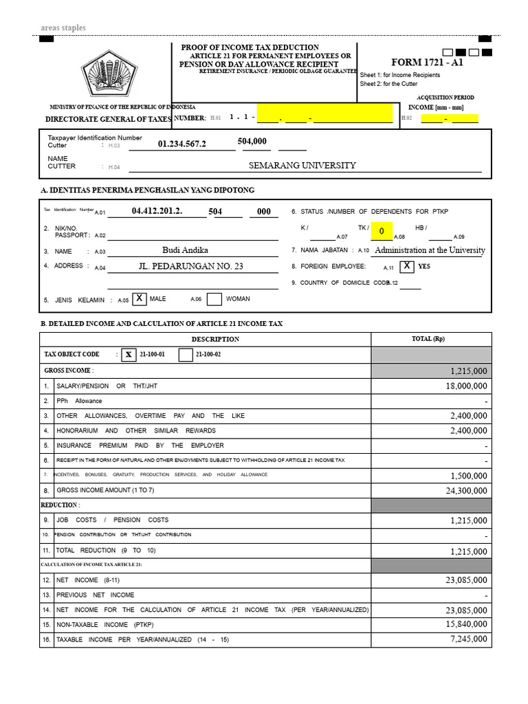 Article 21 Income Tax Deduction Form | PDF | Income Tax | Taxes