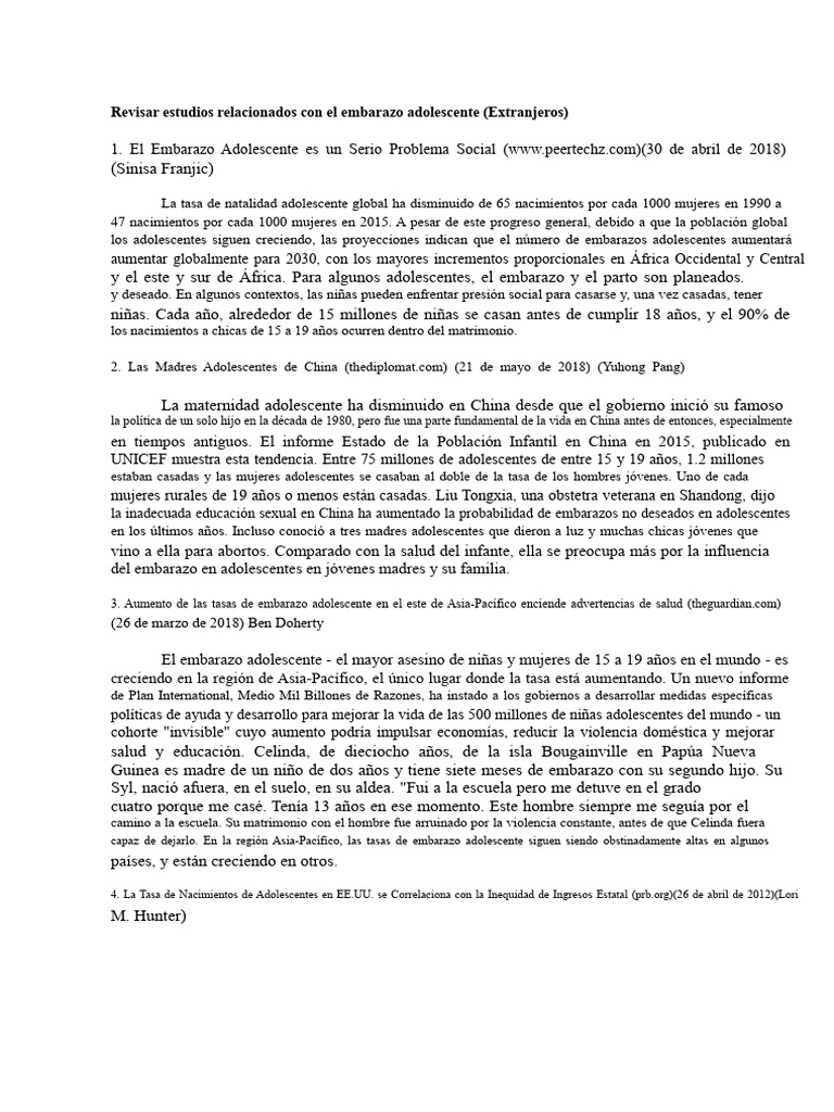 Embarazo Adolescente: Problemas Globales y Tendencias | PDF | El ...