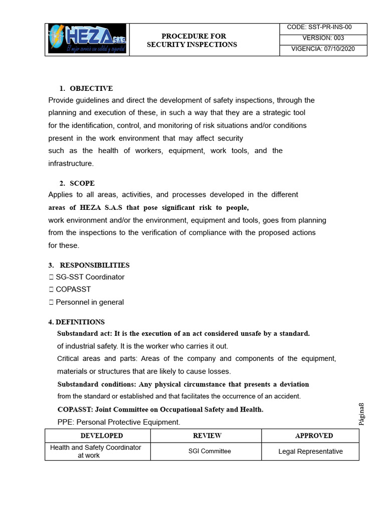 Safety Inspection Procedure Guide | PDF | Occupational Safety And ...