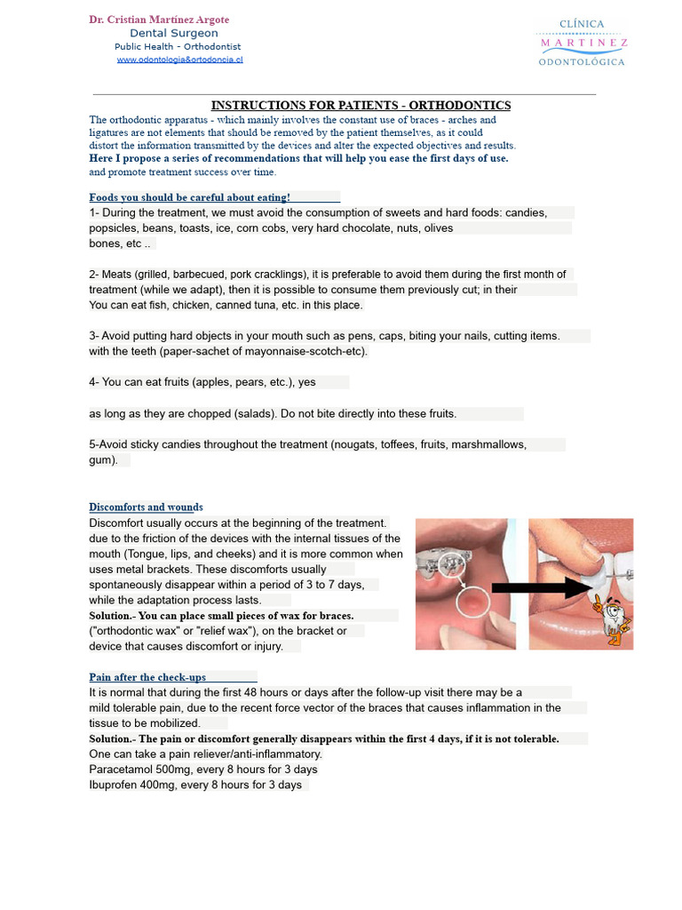 Orthodontic Care Instructions for Patients | PDF | Dentistry Branches ...