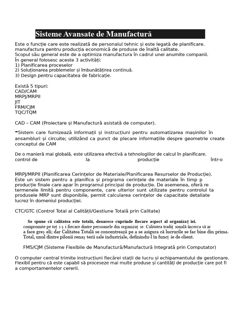 Sisteme Avansate de Fabricare | PDF