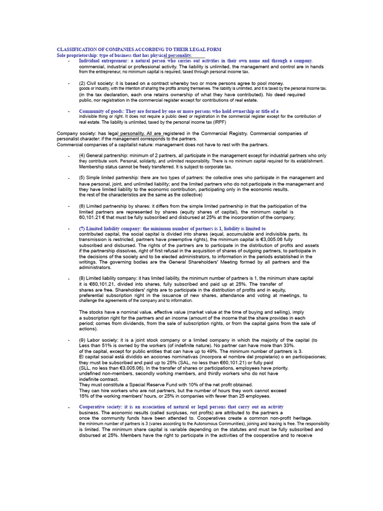 Company Legal Form Classification Guide | PDF | Partnership | Limited ...