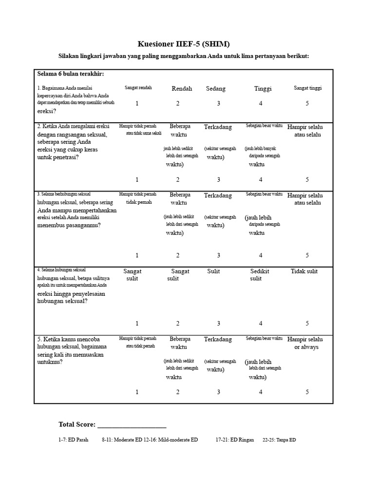 Kuesioner IIEF-5 untuk Evaluasi ED | PDF
