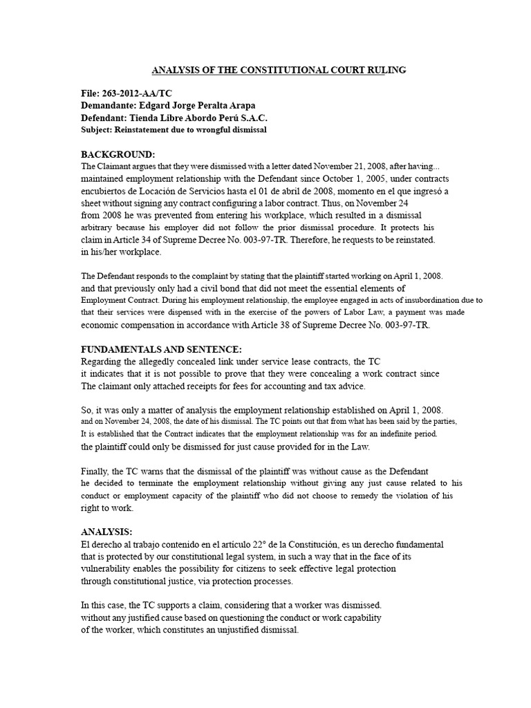 Analysis of Sentence of The Constitutional Court | PDF | Employment ...