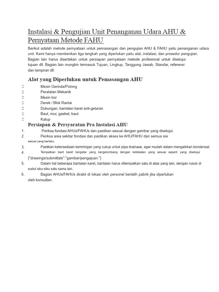 Panduan Instalasi & Pengujian AHU/FAHU | PDF
