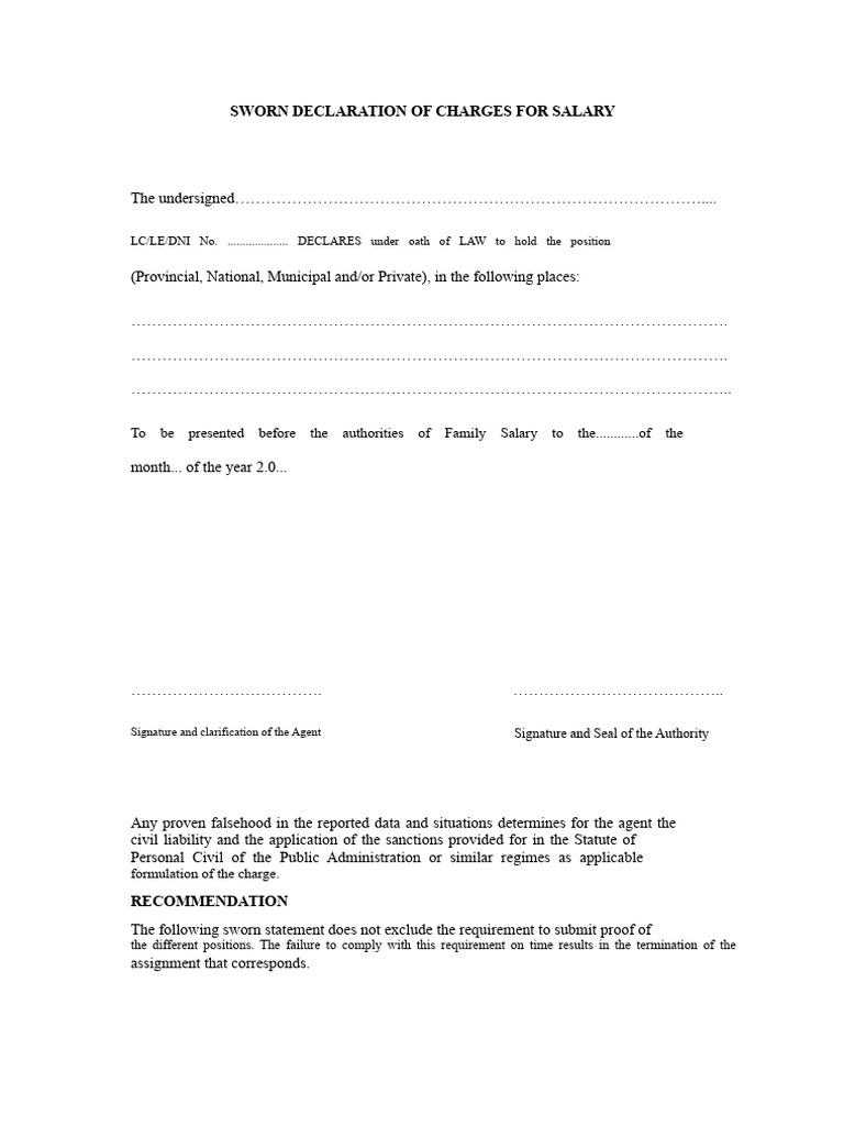 Sworn Declaration for Salary Charges | PDF