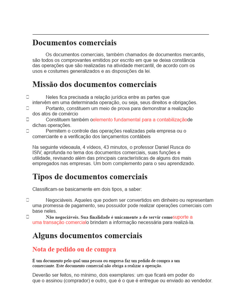 Documentos comerciais | PDF | Dinheiro | Contabilidade
