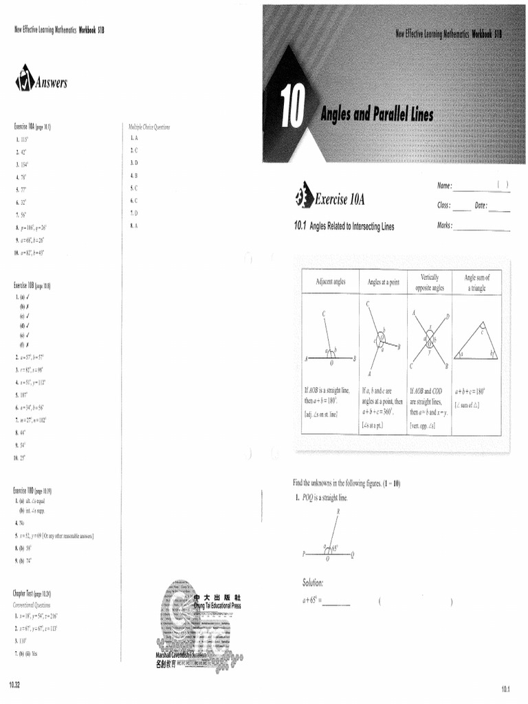 S1B Maths WB CH 10 Angles and Parallel Lines | PDF
