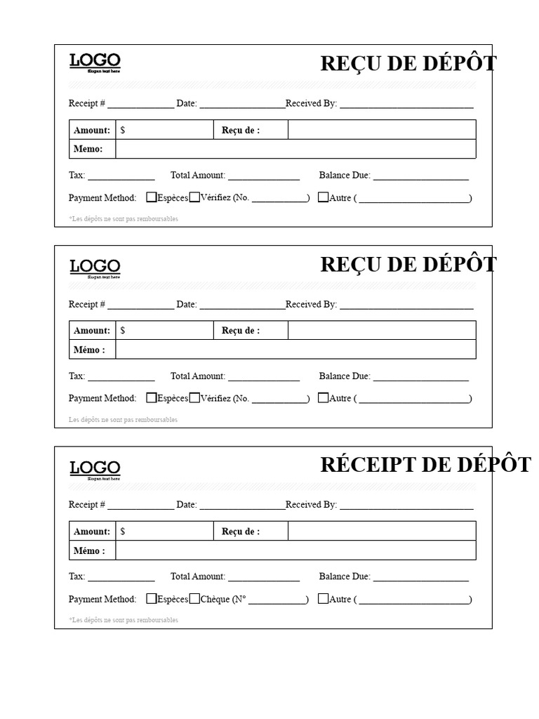 Modèle de reçu de dépôt standard | PDF