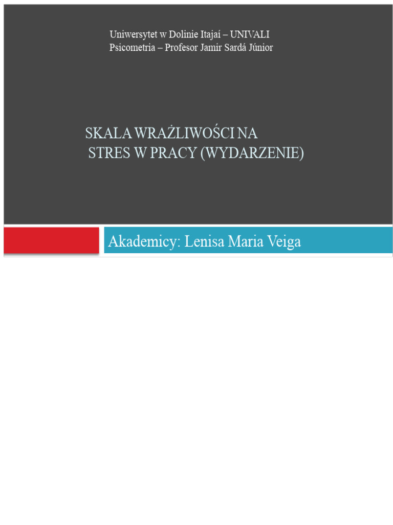 Skala Wrażliwości ... Stres W Pracy | PDF