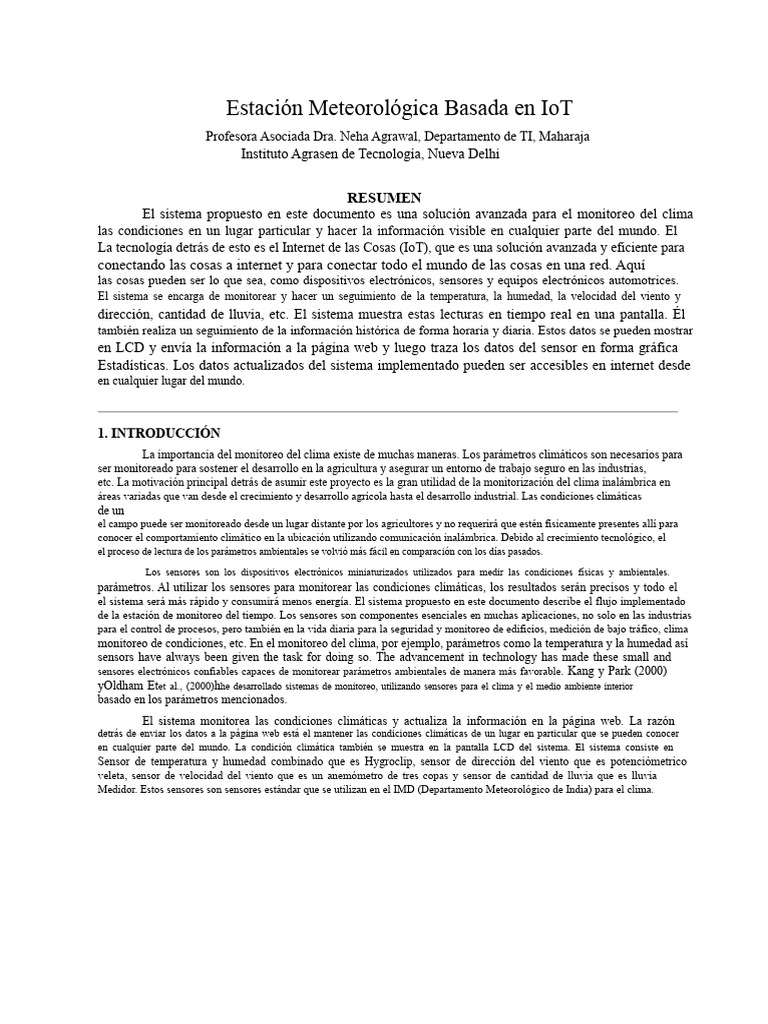 Sistema de Monitoreo Del Clima Basado en IoT | PDF | Internet de las ...