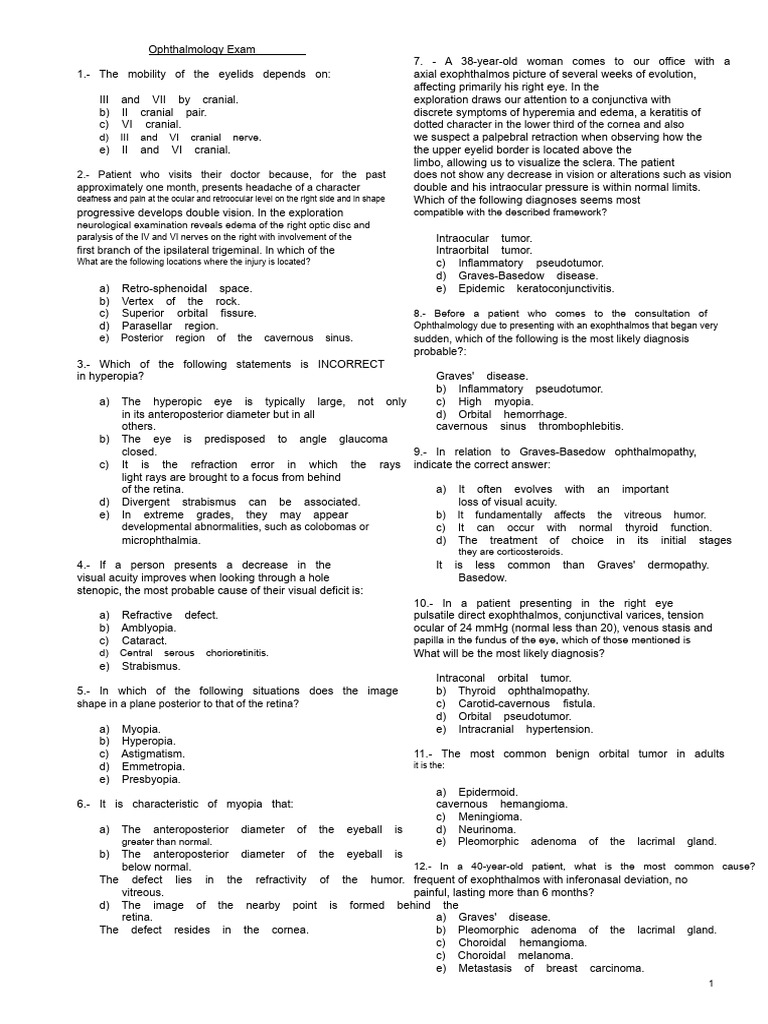 Ophthalmology Exam: Diagnoses and Conditions | PDF | Glaucoma | Cataract