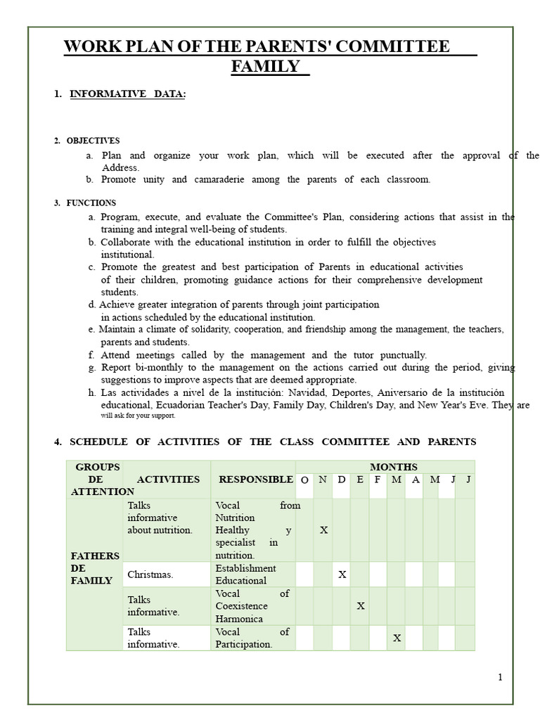 Parents' Committee Work Plan Overview | PDF | Learning