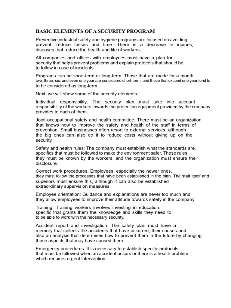 Key Elements of Security Programs | PDF | Fires | Occupational Safety ...