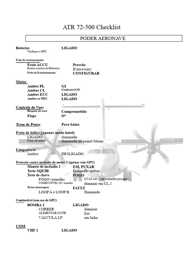 Checklist de Pré-Voo ATR 72-500 | PDF | Motores | Aeronave