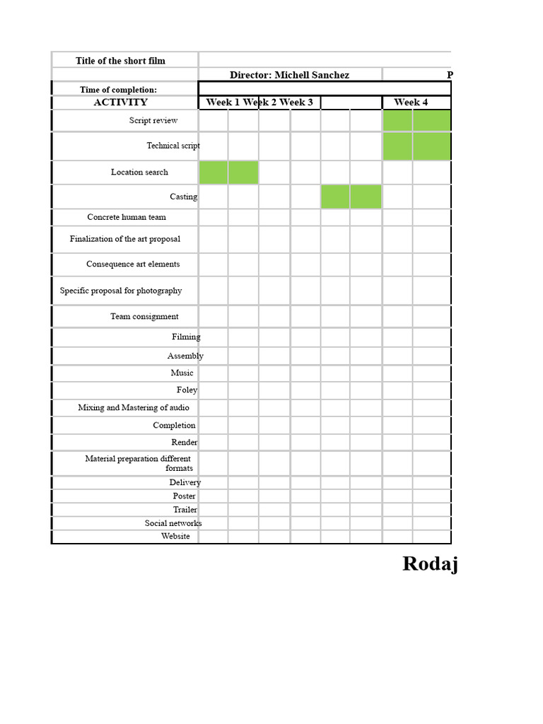 Schedule for planning an audiovisual shoot | PDF