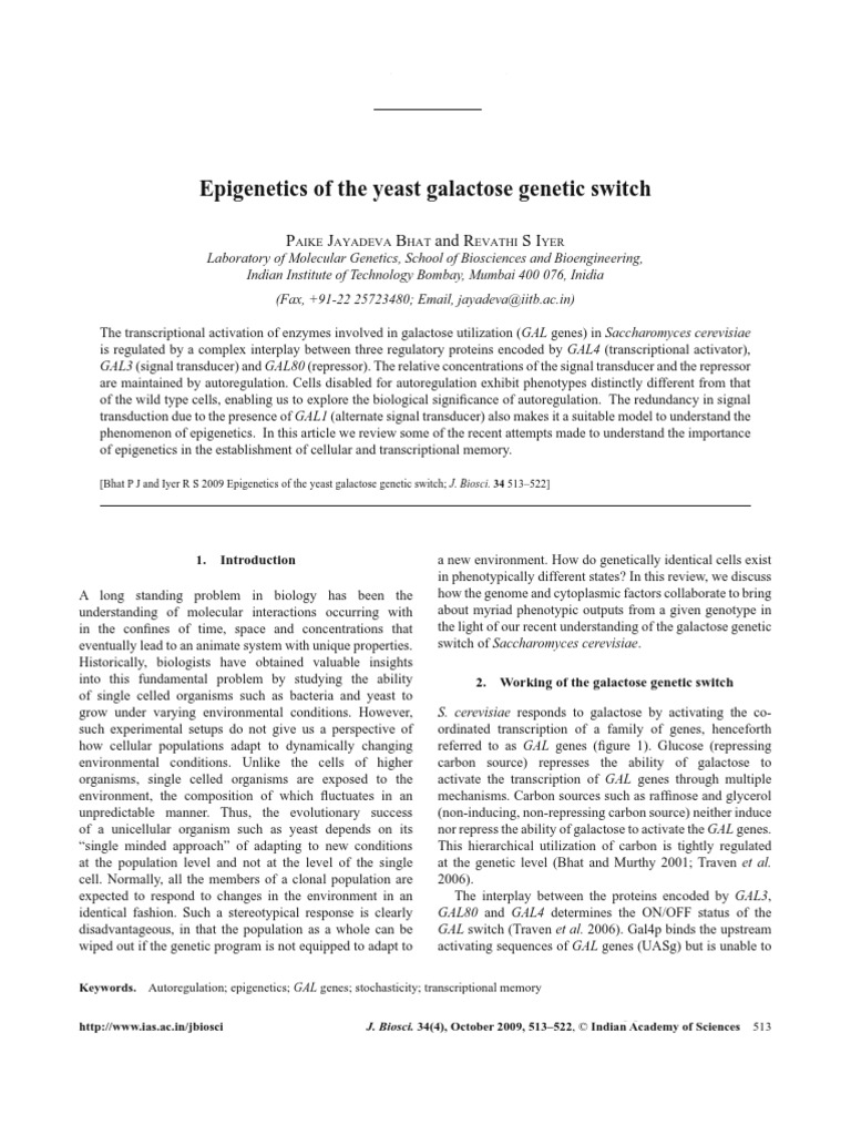 of The Yeast Galactose Switch P J B and R SI PDF