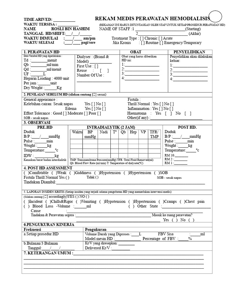 HEMODIALYSIS FORM | PDF