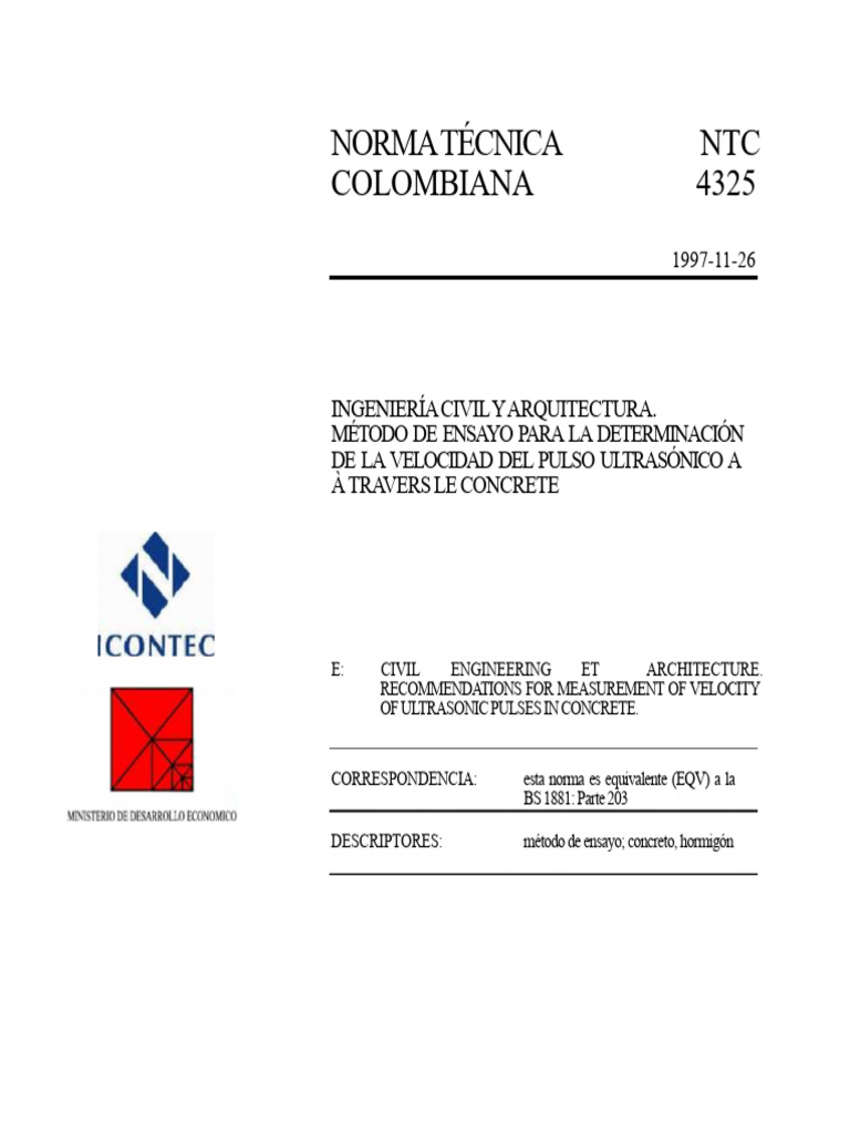 Método NTC 4325: Velocidad Ultrasónica en Concreto | PDF | Hormigón ...