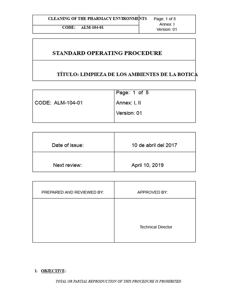 Pharmacy Cleaning Procedures Guide | PDF