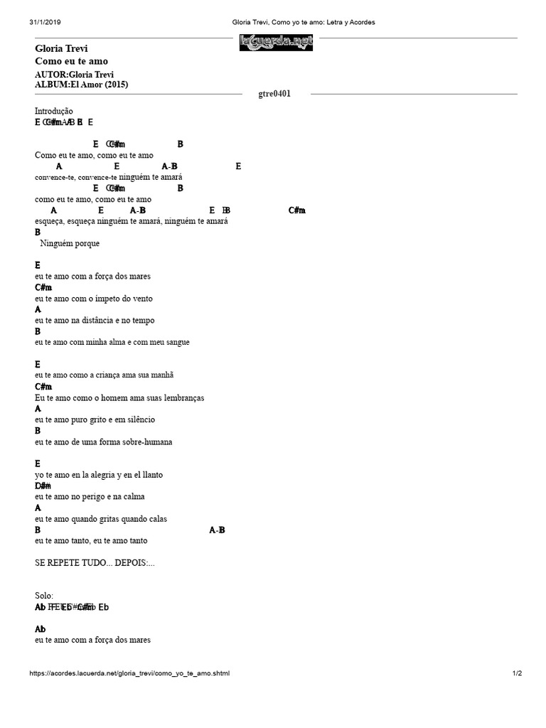 Letra e Acordes: Como Eu Te Amo | PDF