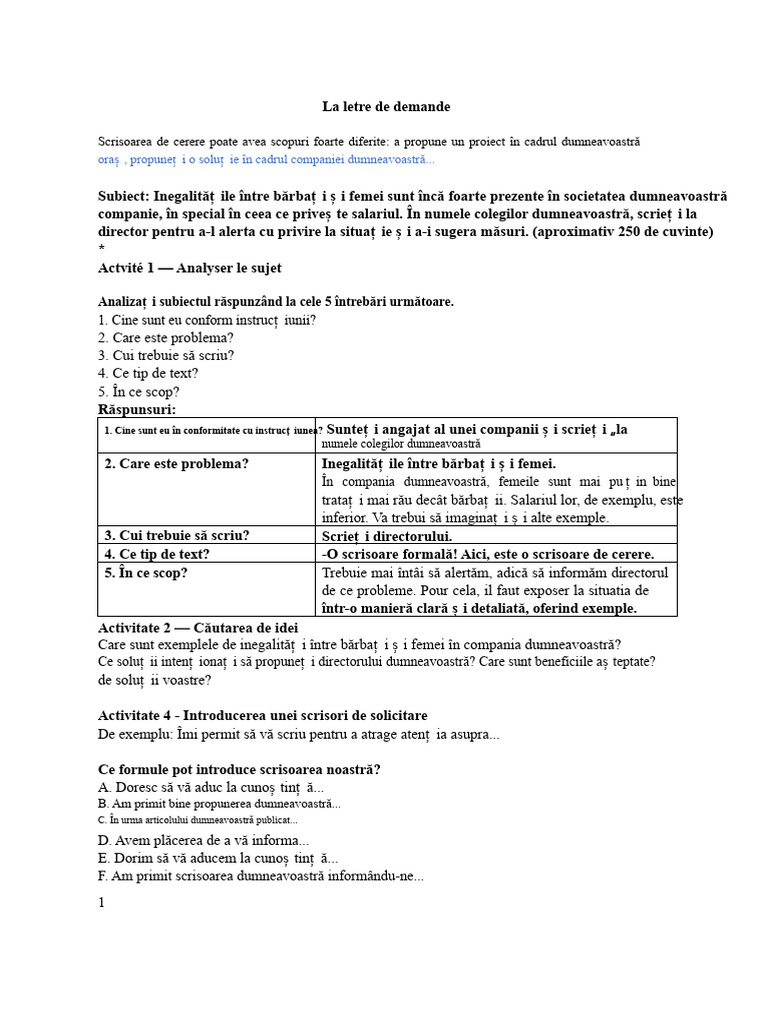 B2 - Scrisoarea de Solicitare - Model | PDF