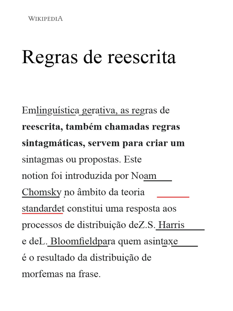 Regras de reescrita | PDF | Gramática | Linguística