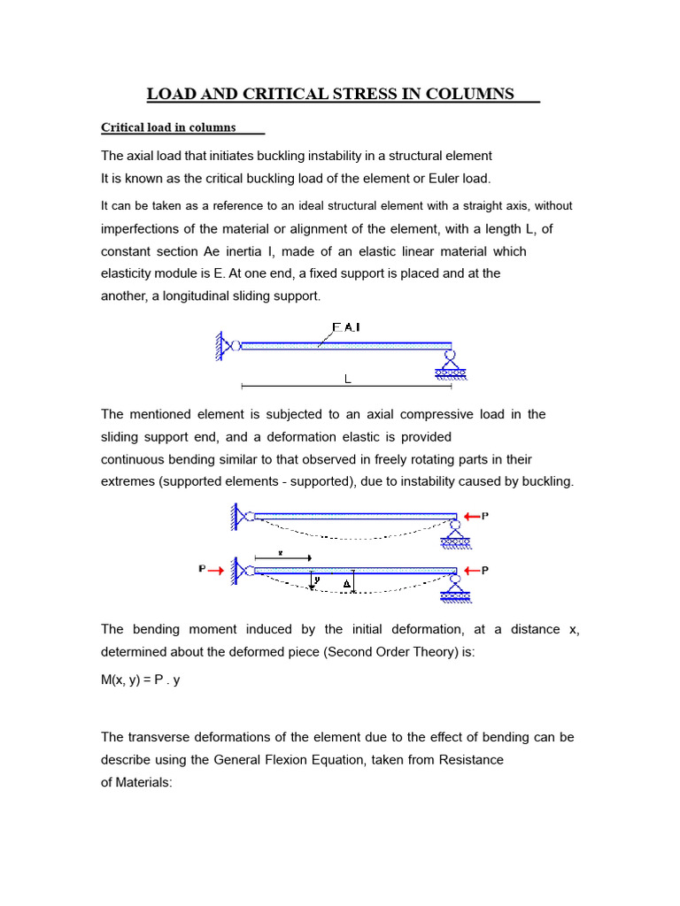 Load and Critical Stress in Columns | PDF | Buckling | Bending