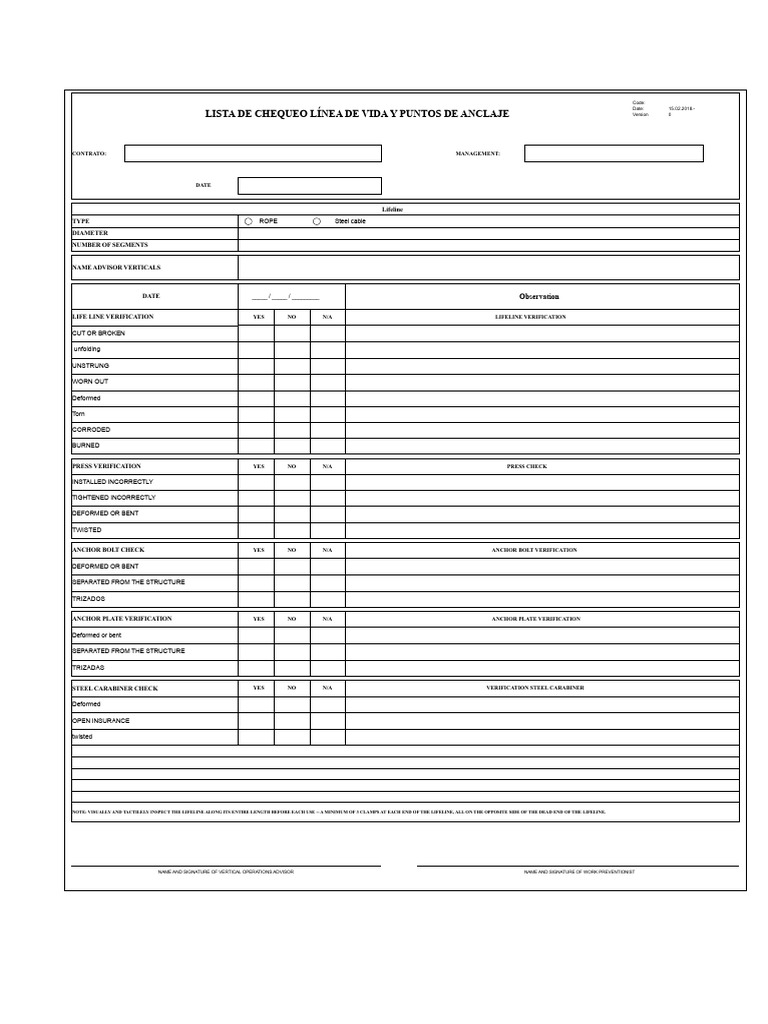 013 - Checklist Life Line and Anchor Points | PDF | Manufactured Goods
