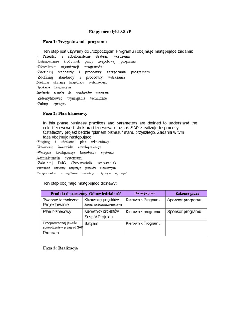 Fazy I Dostawy ASAP | PDF