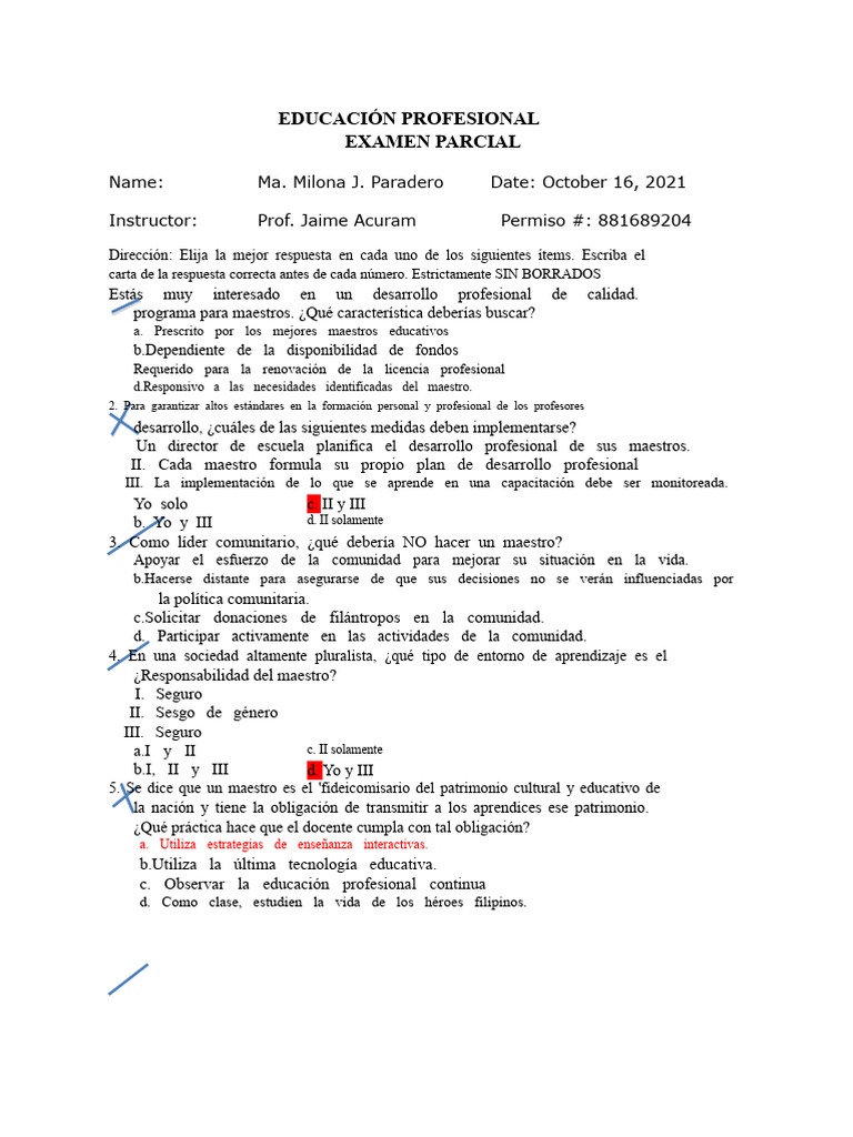 Examen Parcial de Educación Profesional | PDF | Plan de estudios ...