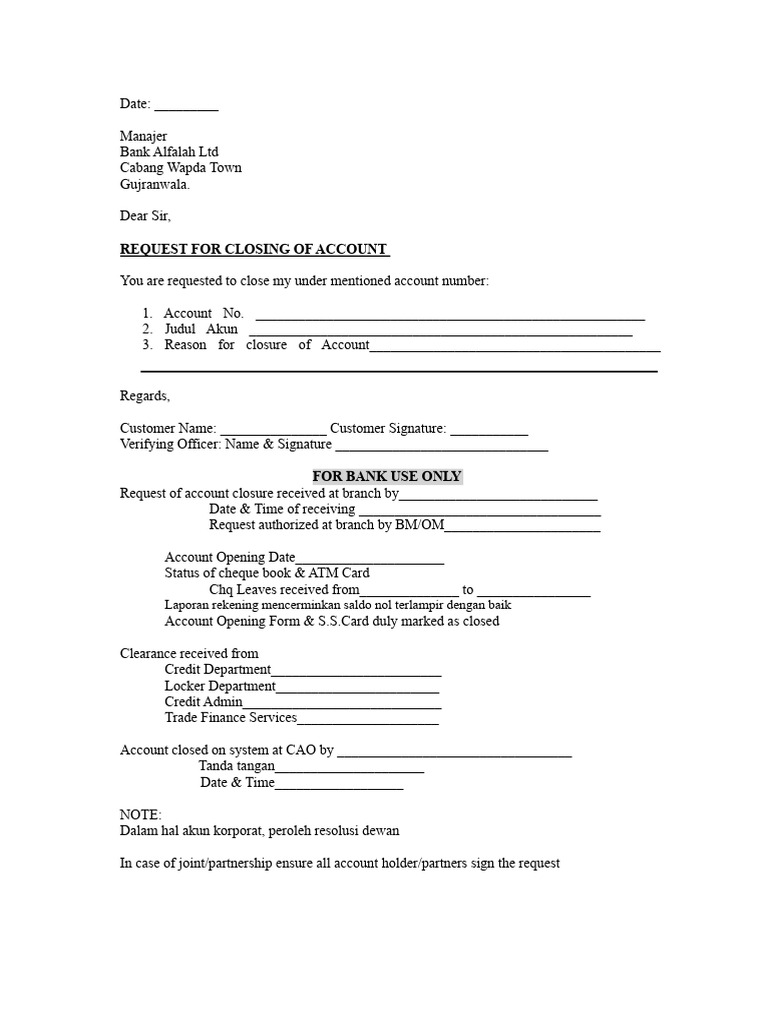 Account Closure Request Form | PDF