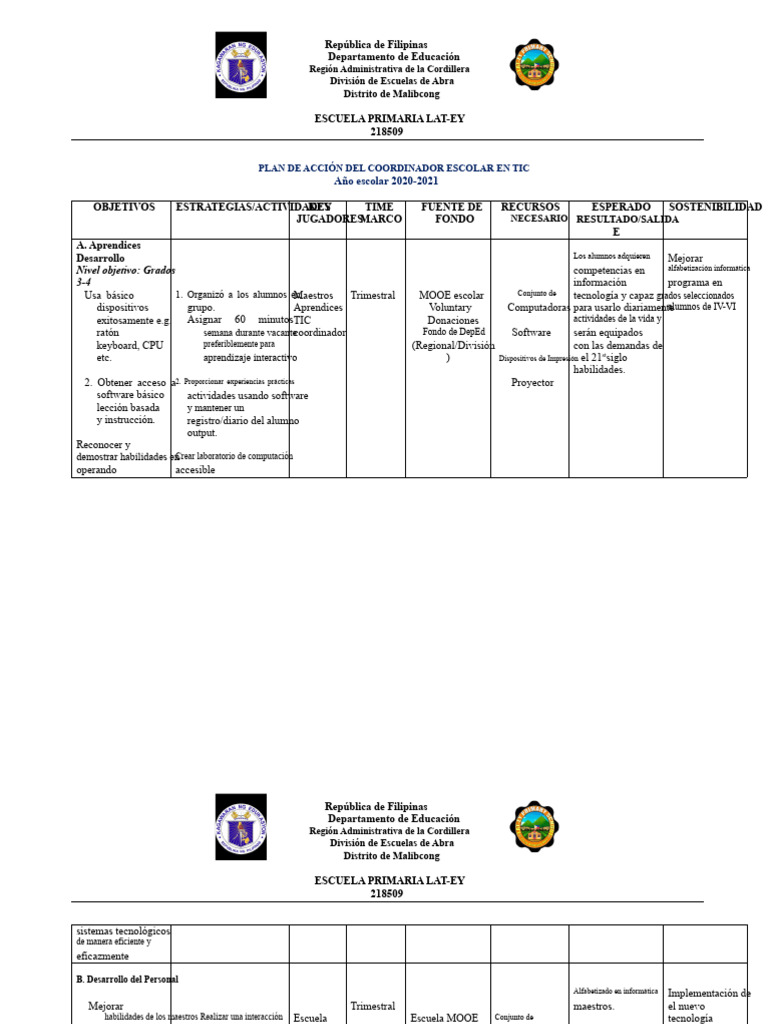 Plan de Acción TIC en Escuela Primaria | PDF | Informática | Tecnología ...