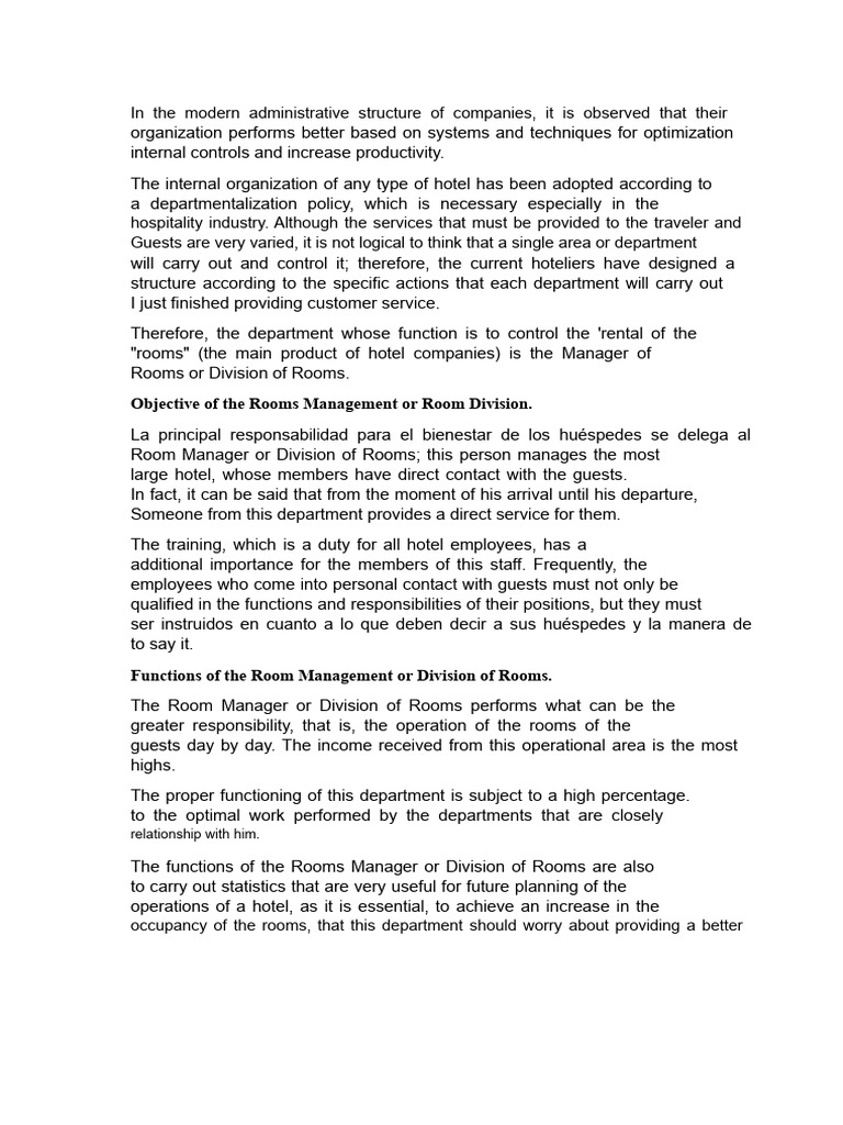 Hotel Room Division Management Guide | PDF | Economies | Business
