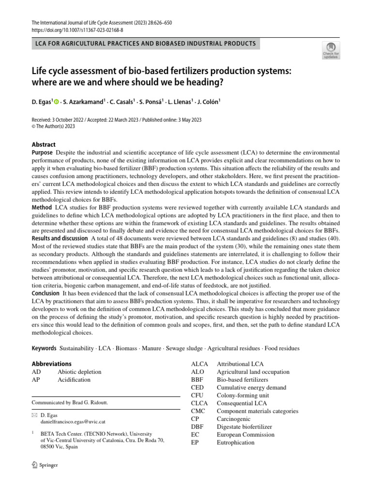 LCA Methodology for Bio-Based Fertilizers | PDF | Life Cycle Assessment ...