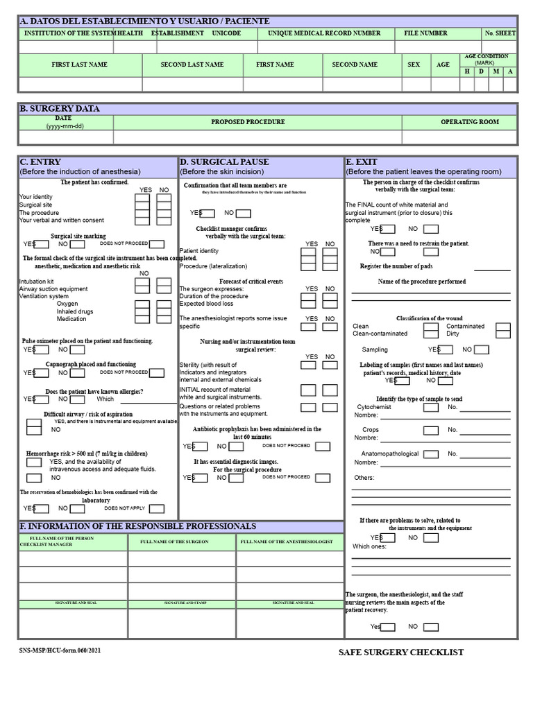 060 Safe Surgery Checklist 2021 | PDF | Surgery | Anesthesia