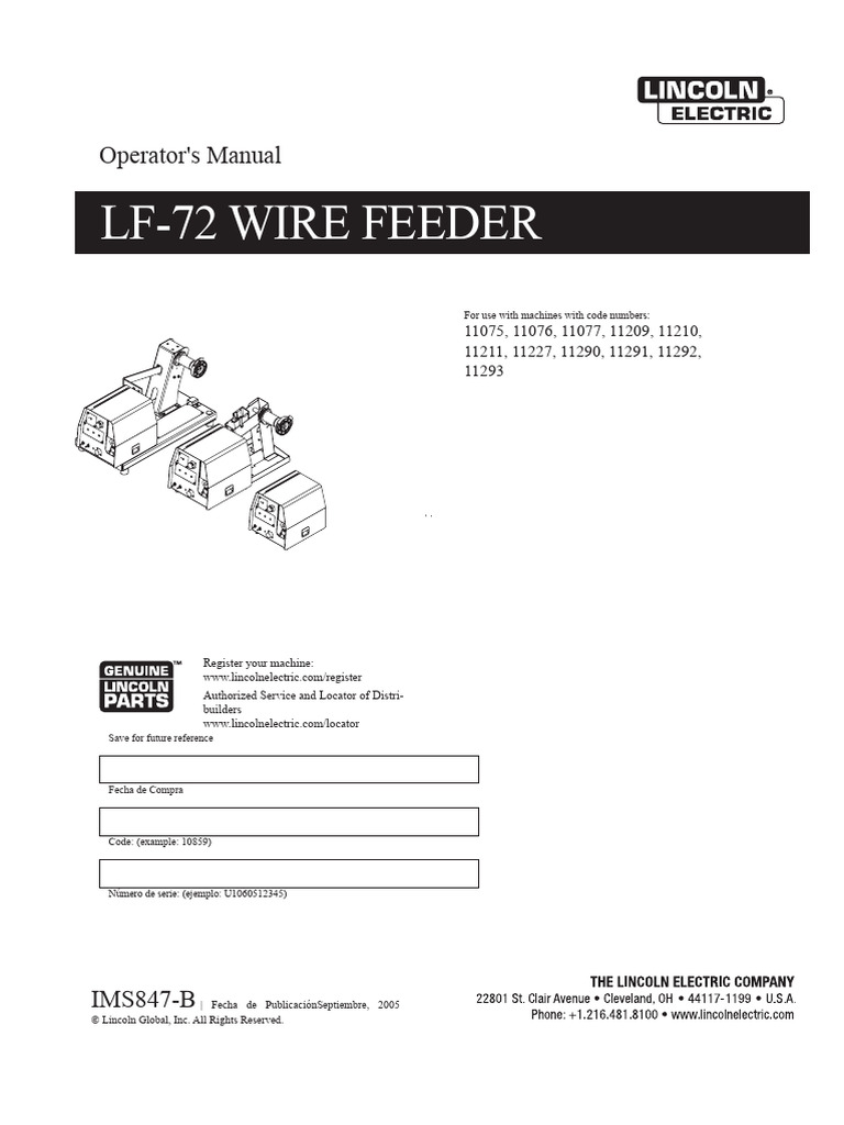 LF-72 Wire Feeder Operator Manual | PDF | Welding | Construction