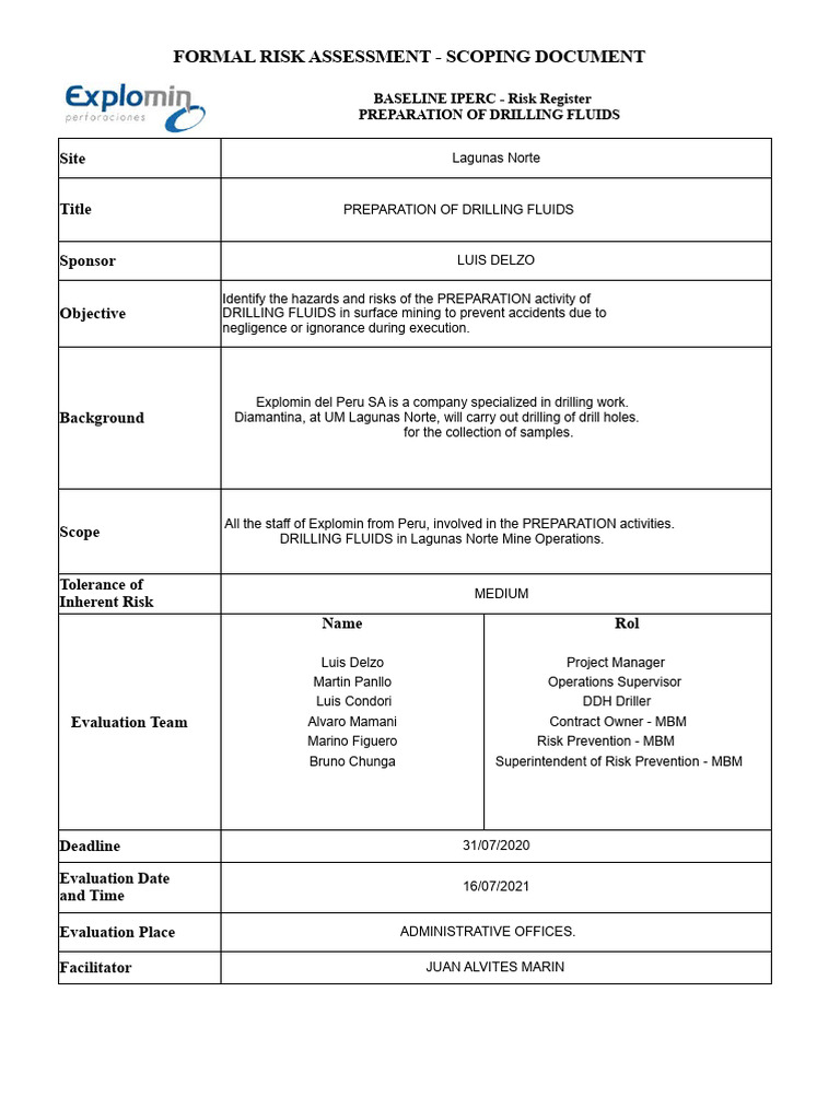 Risk Assessment for Drilling Fluids Preparation | PDF | Risk ...